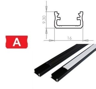 Profil aluminiowy do taśm LED czarny - zewnętrzny typ A LUMINES - 2 metry