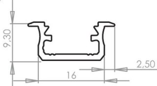 Profil aluminiowy do taśm LED surowy - wpuszczany typ B LUMINES - 1 metr