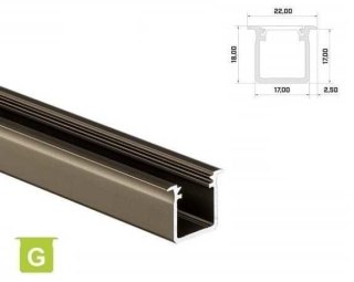 Profil aluminiowy do taśm LED wpuszczany LUMINES typ G - inox - 1 metr