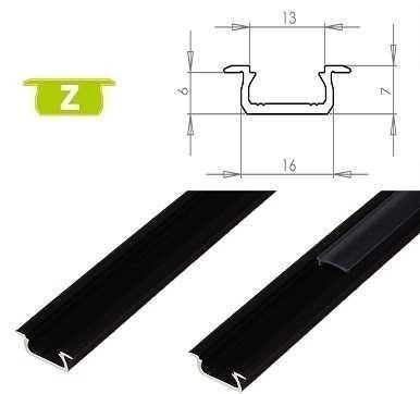 Profil aluminiowy do taśm LED - wpuszczany typ Z LUMINES - czarny - 2 metry Profil aluminiowy do taśm LED - wpuszczany typ Z LUMINES - czarny - 2 metry