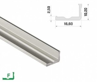 Profil aluminiowy napowierzchniowy LUMINES typ F do taśm LED - srebrny - 1 metr