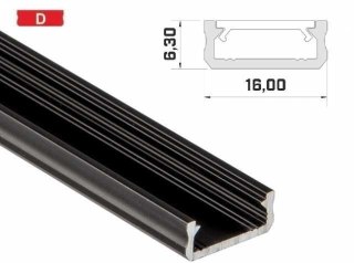Profil aluminiowy napowierzchniowy do taśm LED LUMINES typ D - czarny - 1 metr