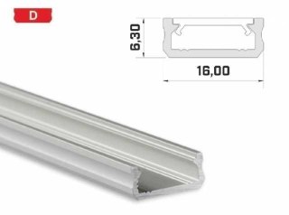 Profil aluminiowy napowierzchniowy do taśm LED LUMINES typ D - srebrny - 1 metr