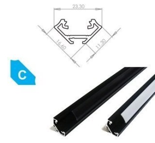Profil aluminiowy narożnikowy do taśm LED LUMINES typ C - czarny - 1 metr