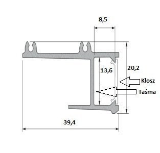 Profil aluminiowy do taśm LED - APA12 - srebrny anodowany - 1 metr