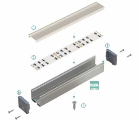 Profil aluminiowy do taśm LED - DILEDA - srebrny anodowany - 1 metr Profil aluminiowy do taśm LED - DILEDA - srebrny anodowany - 1 metr