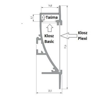 Profil aluminiowy do taśm LED - TIANO - srebrny anodowany - 1 metr