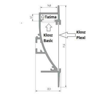 Profil aluminiowy do taśm LED - TIANO - srebrny anodowany - 2 metry