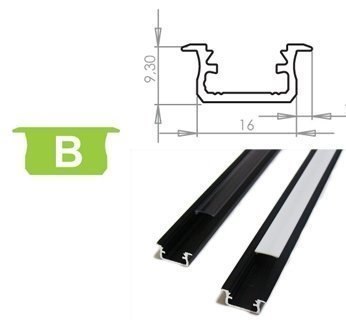 Profil aluminiowy do taśm LED czarny - wpuszczany typ B LUMINES - 1 metr