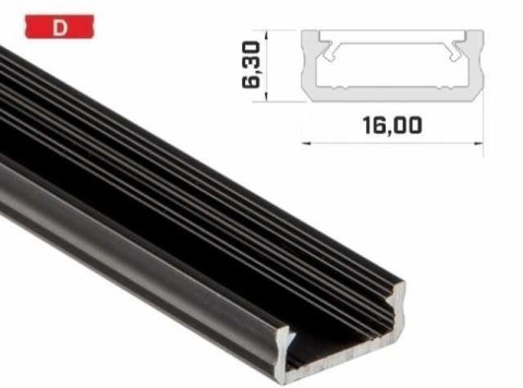 Profil aluminiowy napowierzchniowy do taśm LED LUMINES typ D - czarny - 2 metry Profil aluminiowy napowierzchniowy do taśm LED LUMINES typ D - czarny - 2 metry