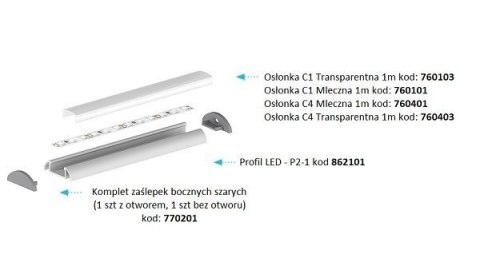 Profil LED nawierzchniowy P2-1 srebrny - 1m Profil LED nawierzchniowy P2-1 srebrny - 1m