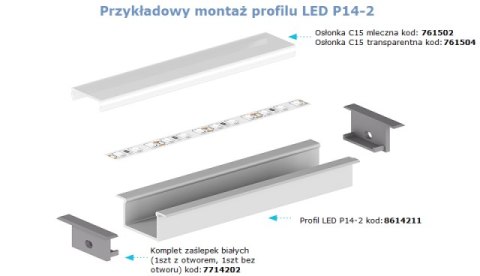 Profil podtynkowy LED P14-2 biały - 2m