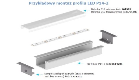 Profil podtynkowy LED P14-2 srebrny - 1m Profil podtynkowy LED P14-2 srebrny - 1m