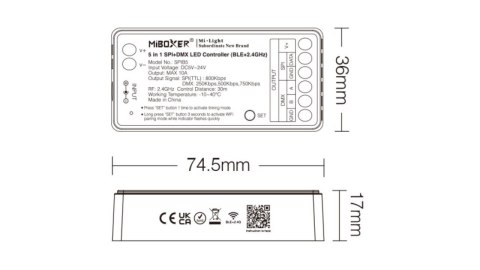 Miboxer sterownik do taśma LED cyfrowa digital IC SPIB5 5in1 SPI Bluetooth+RF LED