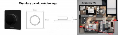 PANEL MONO/CCT NAŚCIENNY, POKRĘTŁO, CZARNY CR2032 K1-B