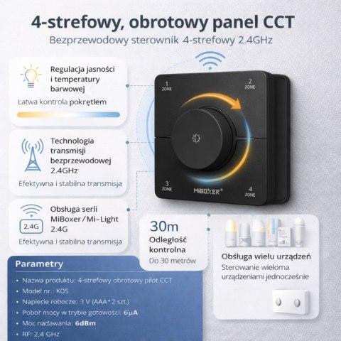 Panel naścienny MONO/CCT K0S-B czarny 4-strefowy