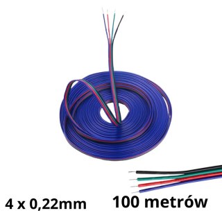 Przewód do taśm Led RGB 4 x 0,22mm - rolka 100 metrów