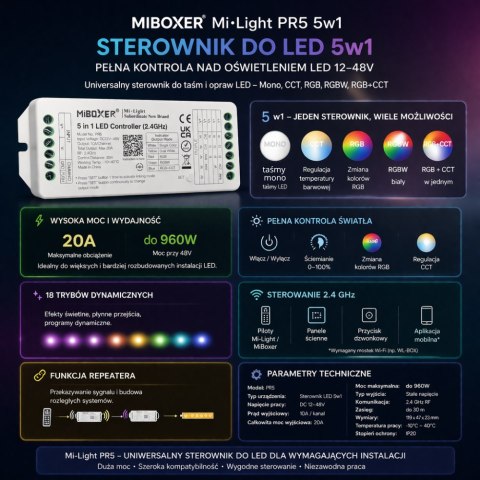 Sterownik do taśm LED PR5 RF 2.4G 20A 5in1 MiBoxer
