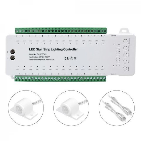 Sterownik schodowy 12-24V 240W 16 schod. 2 czujki PIR