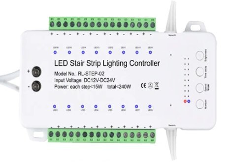 Sterownik schodowy 12-24V 240W 16 schod. 2 czujki PIR