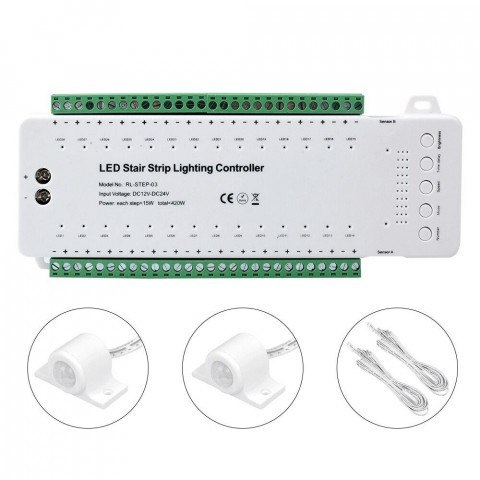 Sterownik schodowy 12-24V 240W 28 kan. 2 czujki PIR