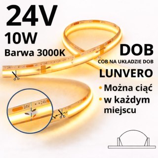 Taśma LED 24V 10W COB DOB 240 LED 3000K 8mm IP20 1m Cięcie taśmy każdym miejscu