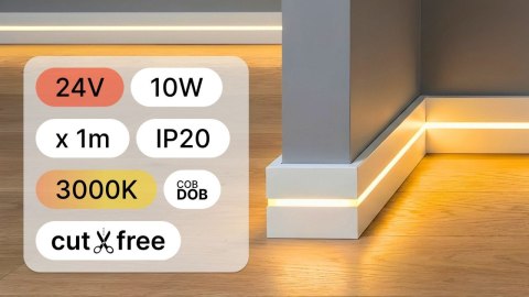 Taśma LED 24V 10W COB DOB 240 LED 3000K 8mm IP20 1m Cięcie taśmy każdym miejscu