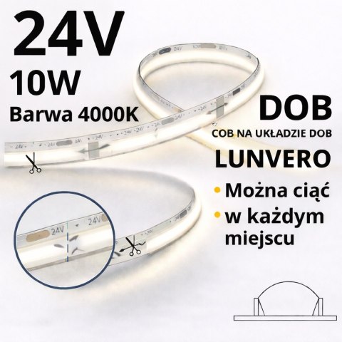 Taśma LED 24V 10W COB DOB 240 LED 4000K 8mm IP20 1metr Cięcie taśmy każdym miejscu