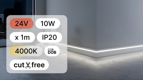 Taśma LED 24V 10W COB DOB 240 LED 4000K 8mm IP20 1metr Cięcie taśmy każdym miejscu