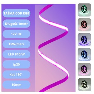 Taśma LED COB 12V 1 metrowa RGB 15W ip20 810 -mocna gęsta