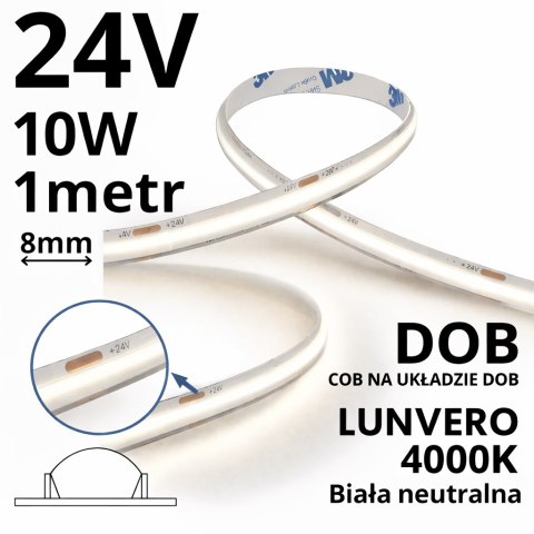 Taśma LED COB DOB Lunvero 10W linia światła 24V 4000K 8mm -1metr