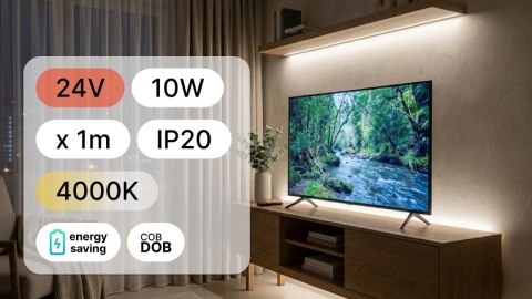 Taśma LED COB DOB Lunvero 10W linia światła 24V 4000K 8mm -1metr