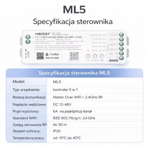 Uniwersalny Sterownik do taśm smart home 5W1 WiFi Matter Over ML5