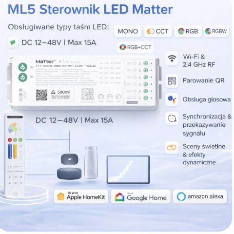 Uniwersalny Sterownik do taśm smart home 5W1 WiFi Matter Over ML5