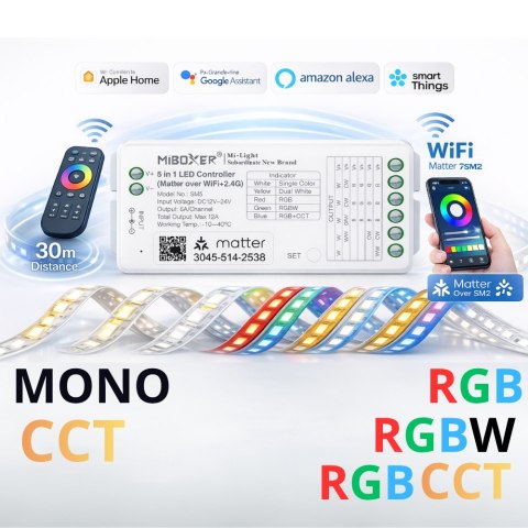 Uniwersalny sterownik do taśm smart home 5w1 Matter over WiFi SM5
