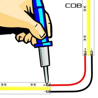 Usługa dolutowania przewodu długości +/- 10cm pomiędzy dwoma odcinkami taśmy COB