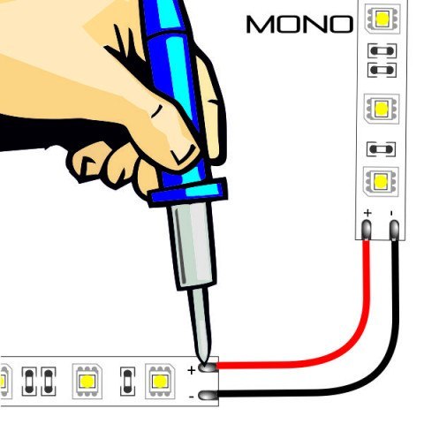 Usługa dolutowania przewodu długości +/- 10cm pomiędzy dwoma odcinkami taśmy MONO