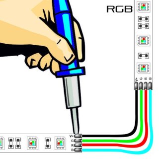 Usługa dolutowania przewodu długości +/- 10cm pomiędzy dwoma odcinkami taśmy RGB