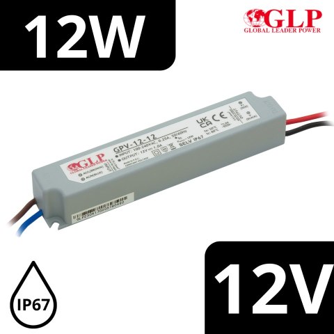 Zasilacz LED 12W napięciowy 12V 1A IP67 hermetyczny - GLP