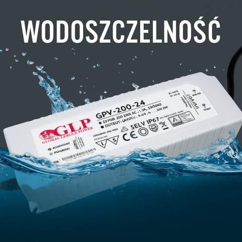 Zasilacz LED napięciowy 12V 200W 16A IP65 hermetyczny - GLP