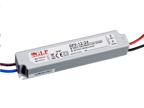 Zasilacz LED napięciowy 24V 12W 0,5A IP67 hermetyczny IP67 - GLP