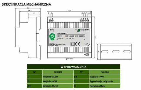 Zasilacz na szynę DIN 100W 12V