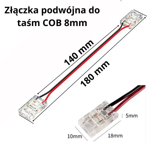 Złączka do Taśm LED COB o szer 8mm dwustronna z przewodem