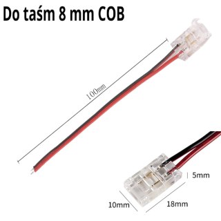 Złączka do Taśm LED COB o szer 8mm z przewodem z jednej strony